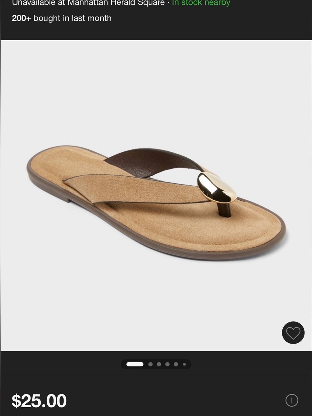 Universal Thread Tan Suede Flip Flop with Gold Accent